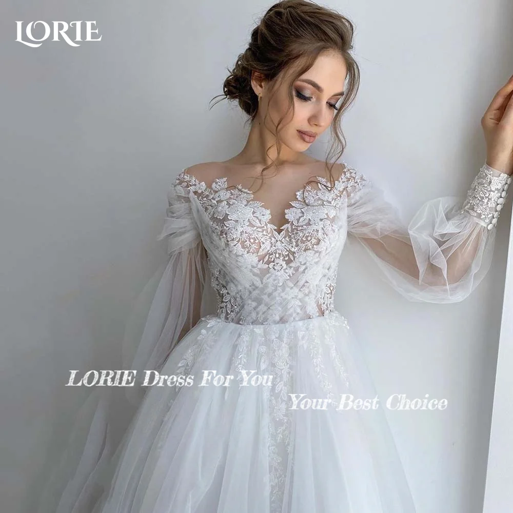 LORIE Tulle Wedding Dress Sweetheart Puff Sleeve A-line Lace Applique Bride Gown Customized IllsionBride Dress vestidos de novia