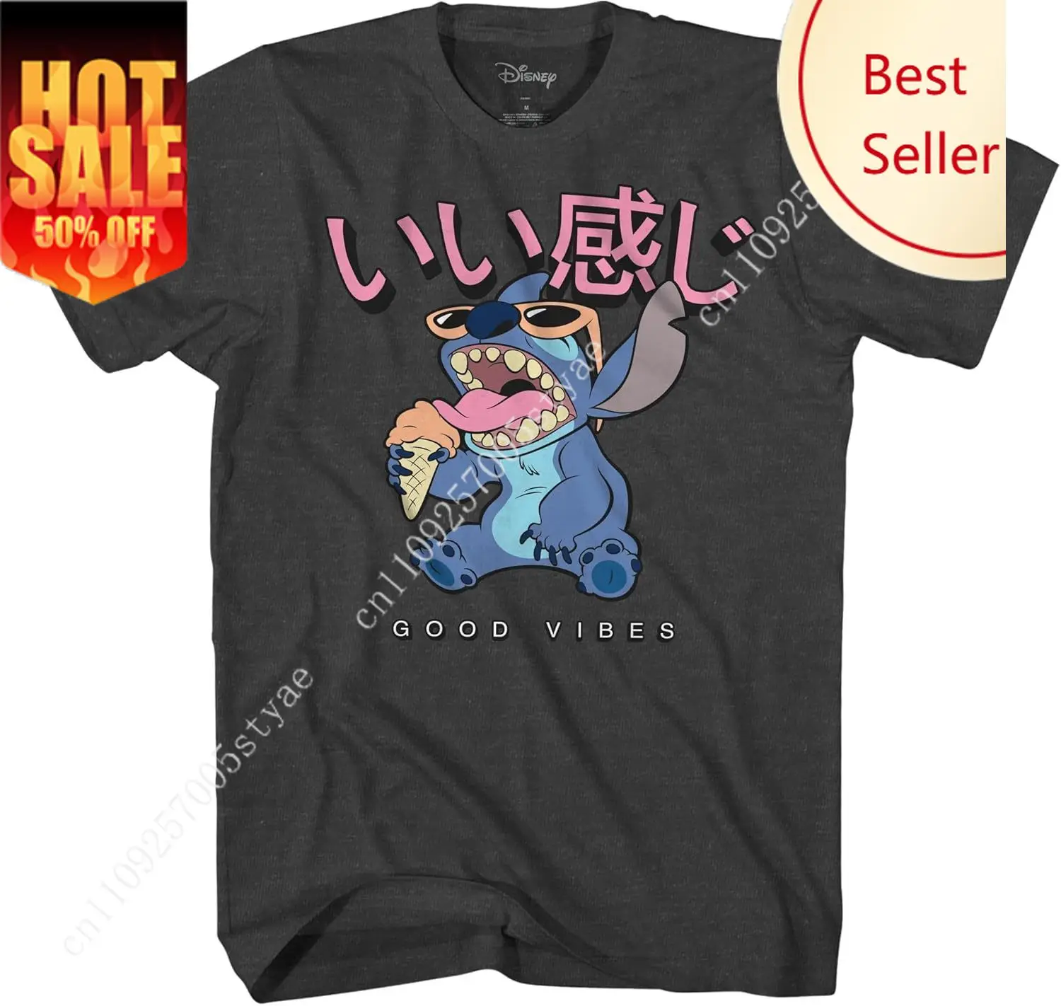 

Disney Graphic Tees Lilo and Stitch Mens Shirts - Lilo and Stitch Good Vibes Ice Cream Graphic T Shirt - Adult Shirts for Men