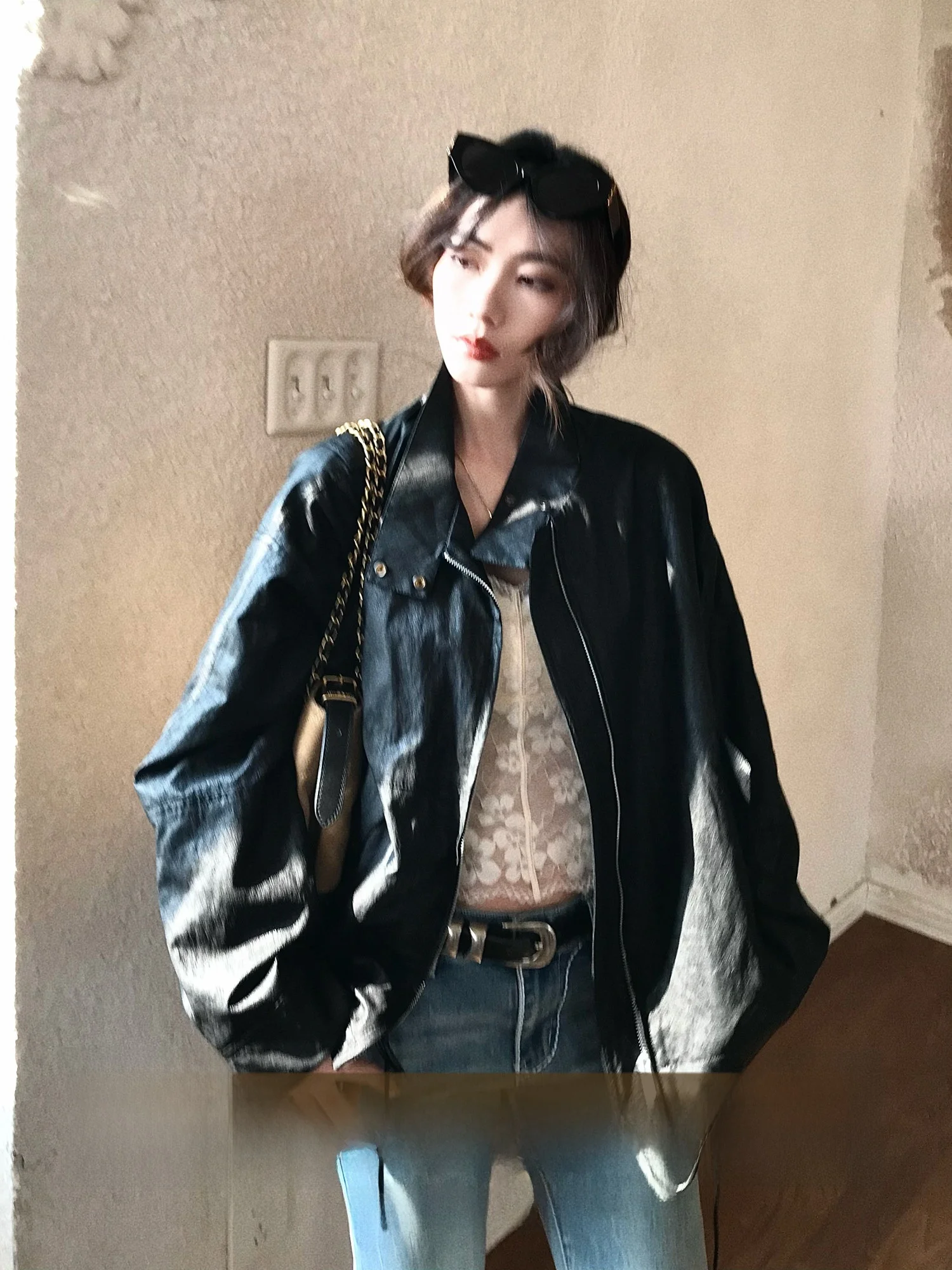 

Ретро-куртка в байкерском стиле с воротником-стойкой из искусственной кожи, новинка, соблазнительная и дерзкая женская модная верхняя одежда для весеннего сезона