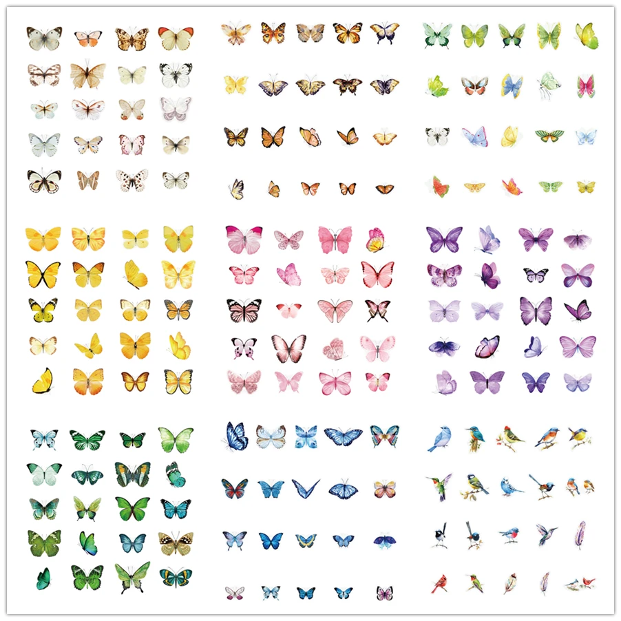 

Transparent Butterfly Stickers Decorative Colorful Assorted Dragonfly Bird Insects Decals Scrapbooking Diy Diary Album Stickers