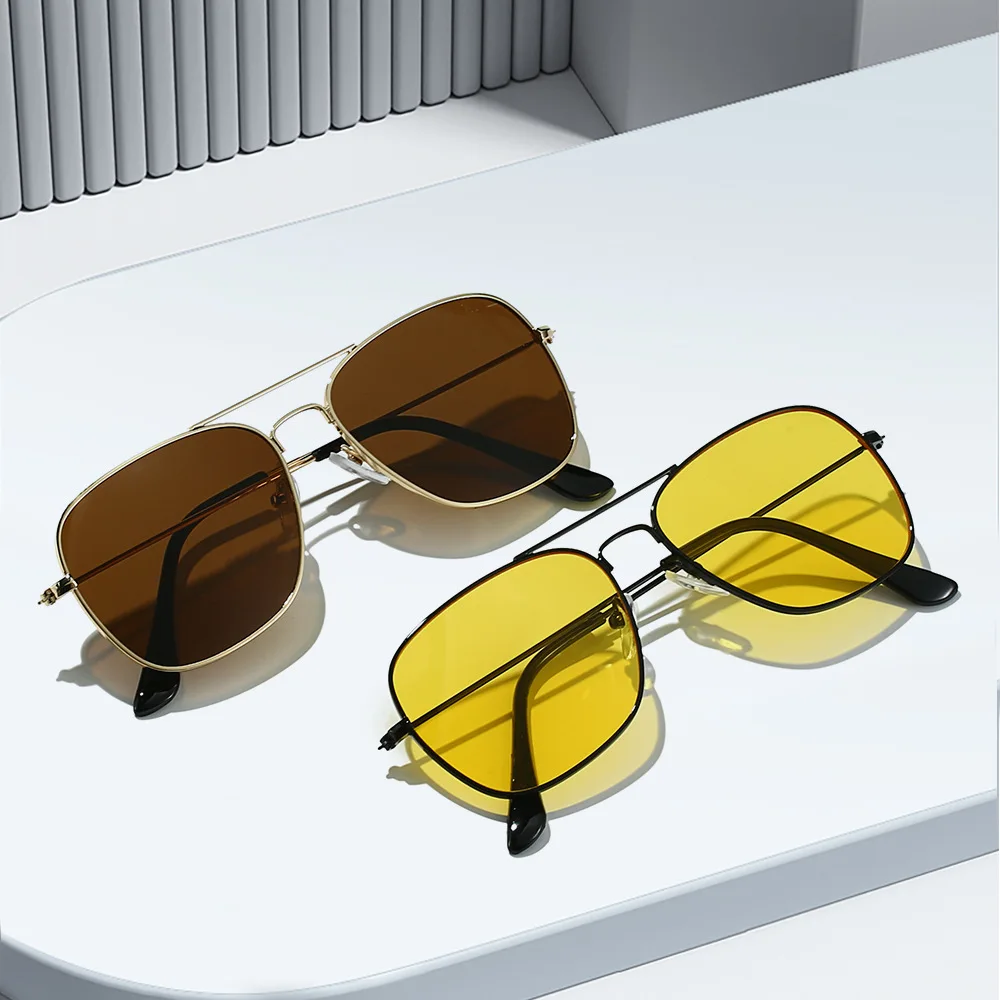 

Модные солнцезащитные очки в квадратной оправе, металлический двойной мост для вождения на свежем воздухе, минималистичные оттенки