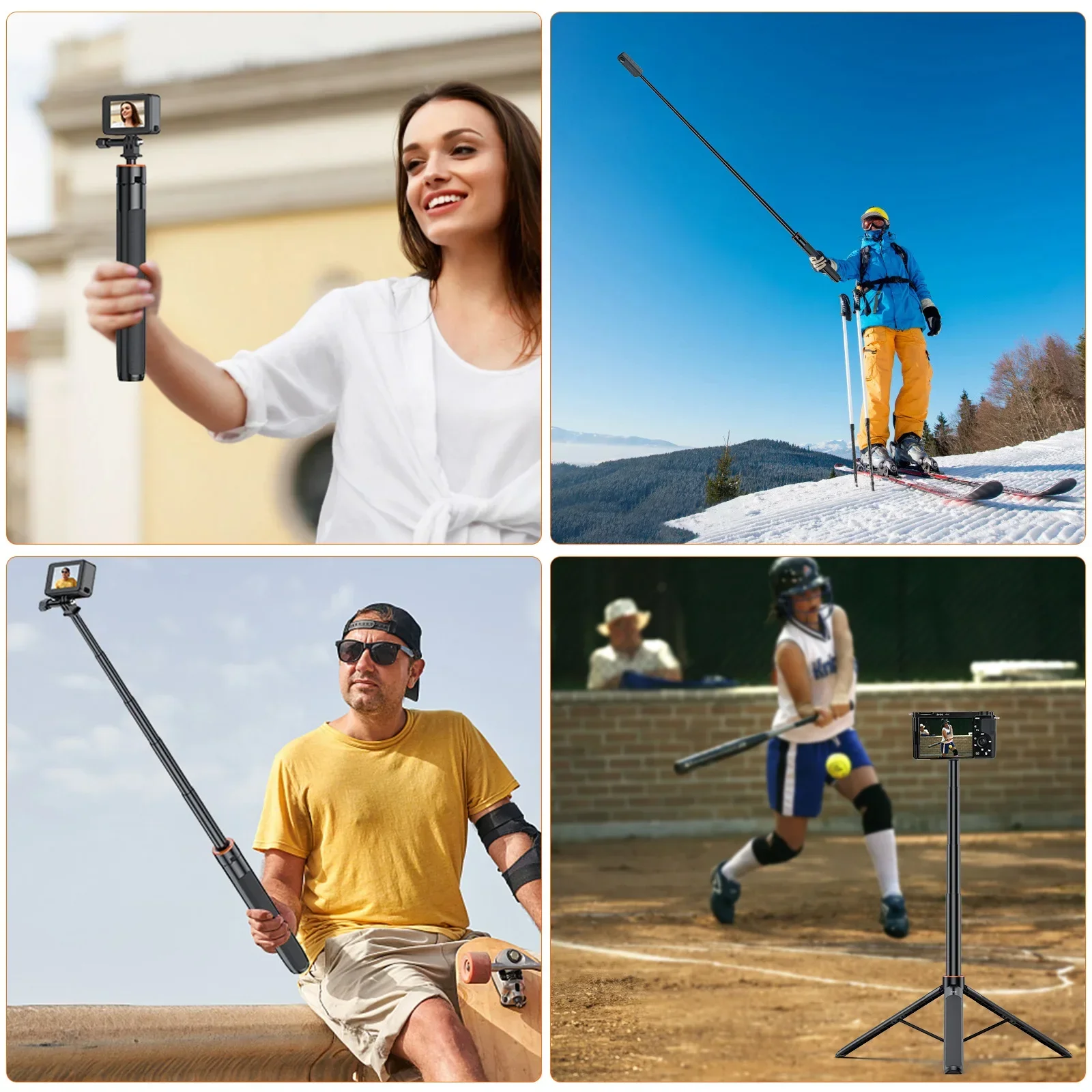 VRIG TP-21 138cm Extended Selfie Stick Tripod Mini Portable Tripod for GoPro 12/11/10 Insta360 x3 ace Action Camera Vlog Stand