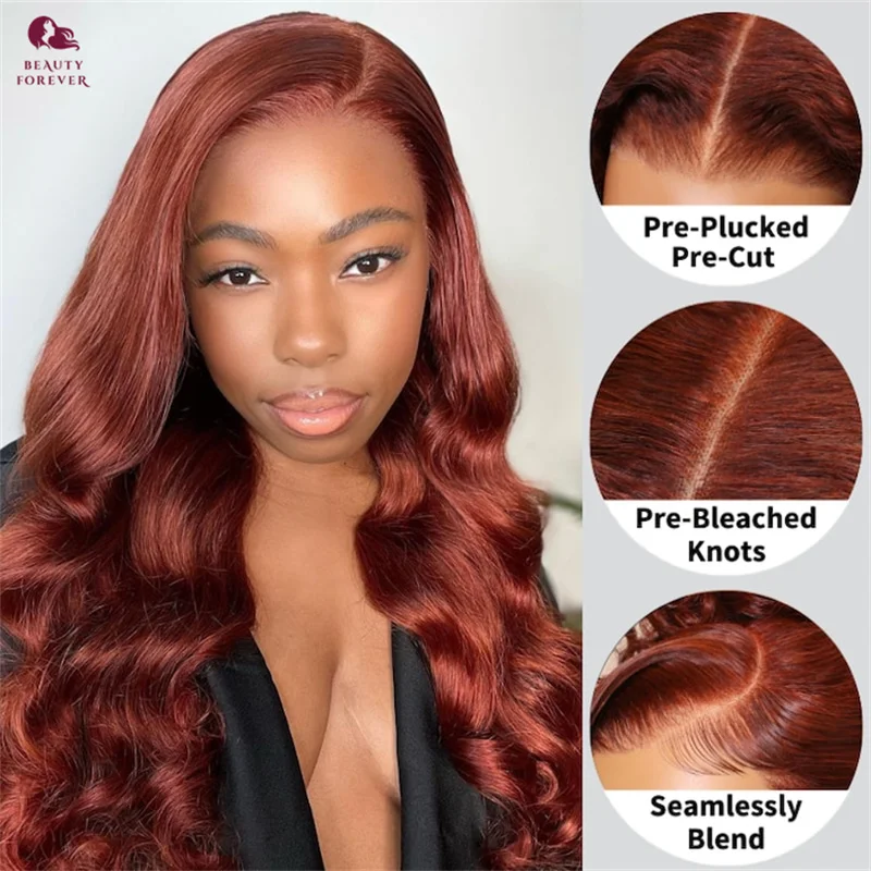 Beautyforever Pre Everything 3D Body Wave Reddish Brown Lace Front Wig 13x4 Wear and Go Glueless Remy Human Hair Wig 180%