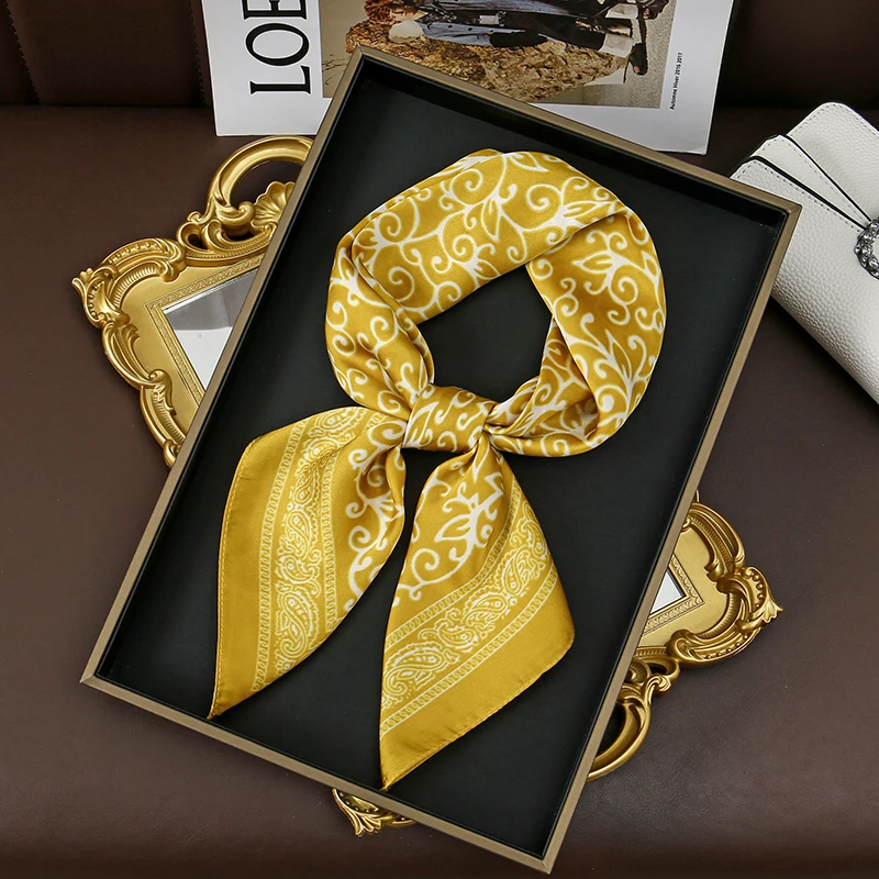 Luxury Brand Silk Square Floral Scarf Women Satin Neck Hair Tie Band Soft work neckerchife 2025 NEW Hijab Head Female Foulard
