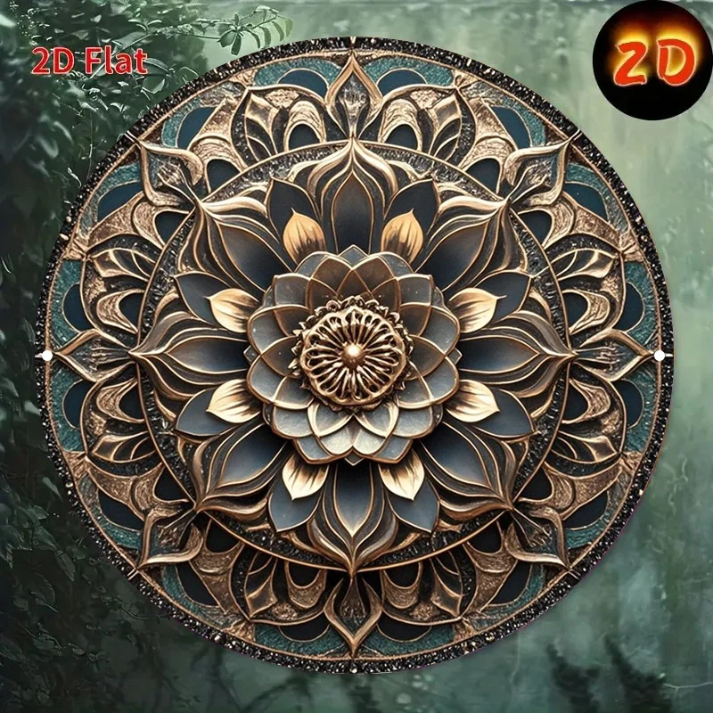 2D Flat, 1pc 2D Flat, Exquisite Vintage Lotus Pattern Layered Design, Retro Aluminum Sign, Wall Decoration (8 X 8 Inches, 20 X 2