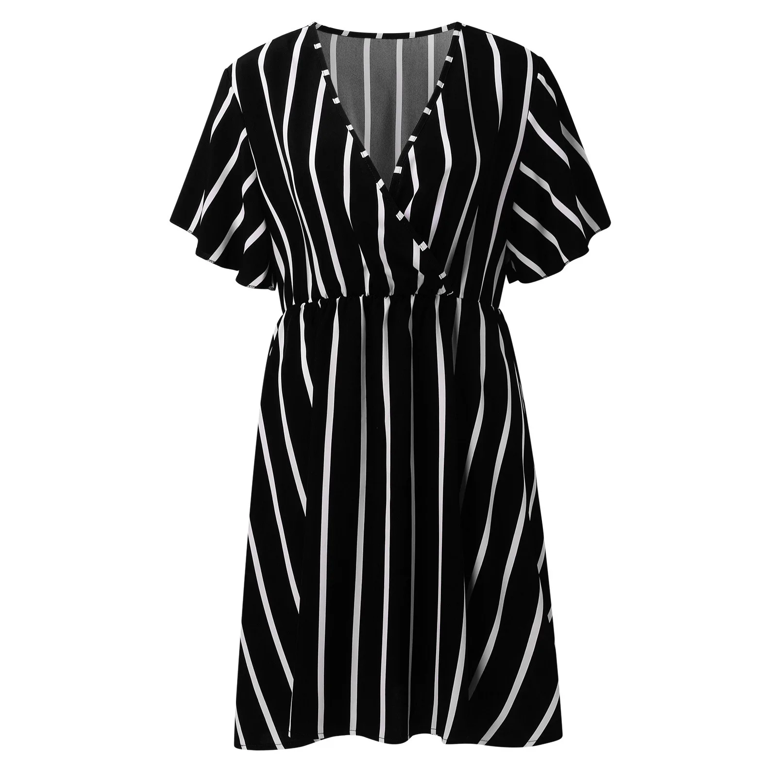 4XL 2024 summer Plus-size Striped V-neck Sexy Short-sleeved Waisted Casual Boho Dresses Women Clothing Mini Dress Streetwear 3XL