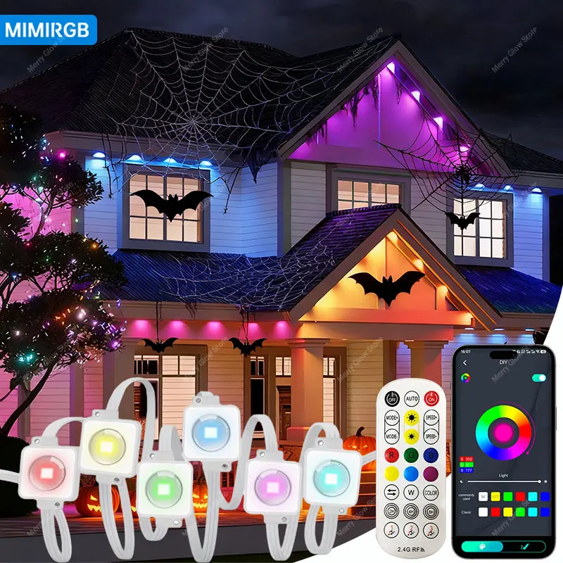 60M Smart RGB Eave Lights App en afstandsbediening IP67 Permanente LED-lichtslingers voor buiten Thuis Nieuwjaar Kerstmis Halloween Decor Alexa