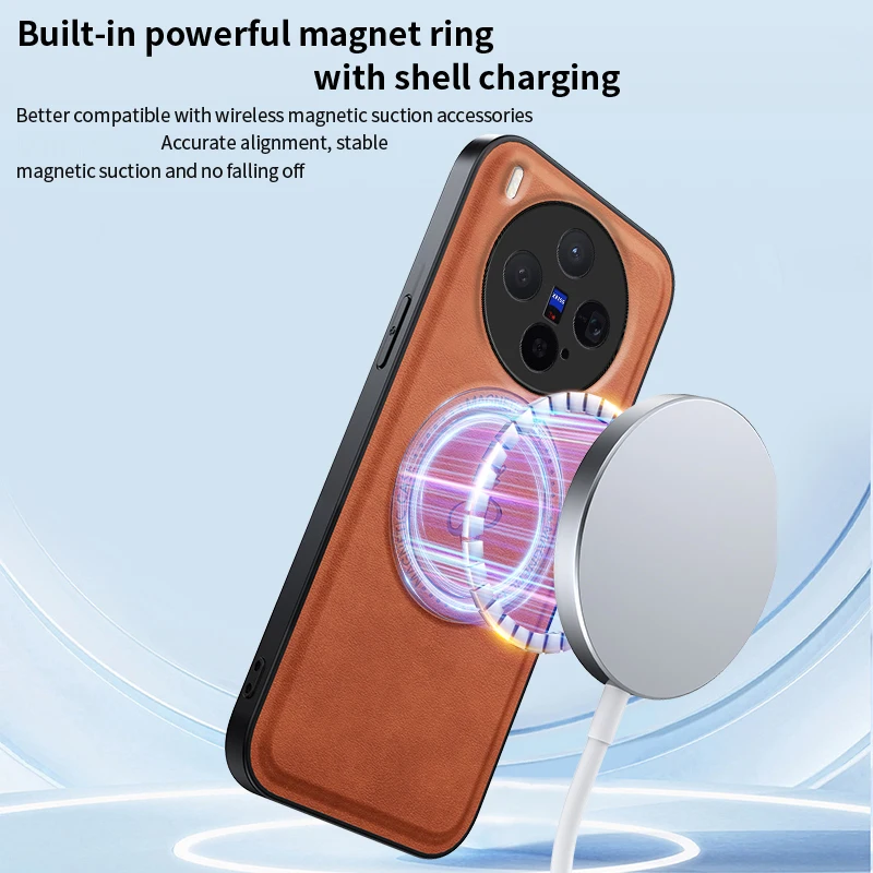 

Чехол для Vivo X100 Ultra X90 X300 X200 Pro с защитой объектива, мягкий, с магнитной беспроводной зарядкой, кожаная задняя крышка