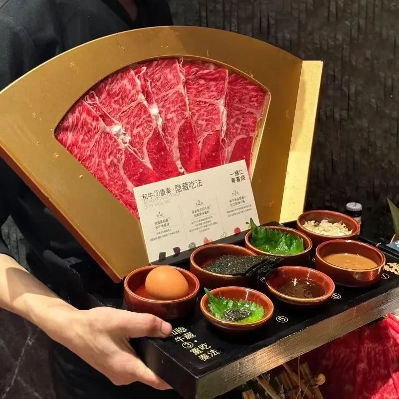 Golden Sushi Sashimi Platter for Beef Tongue Wagyu Display Restaurant Buffet Serving Plate Hot Pot Tableware Dish Sushi