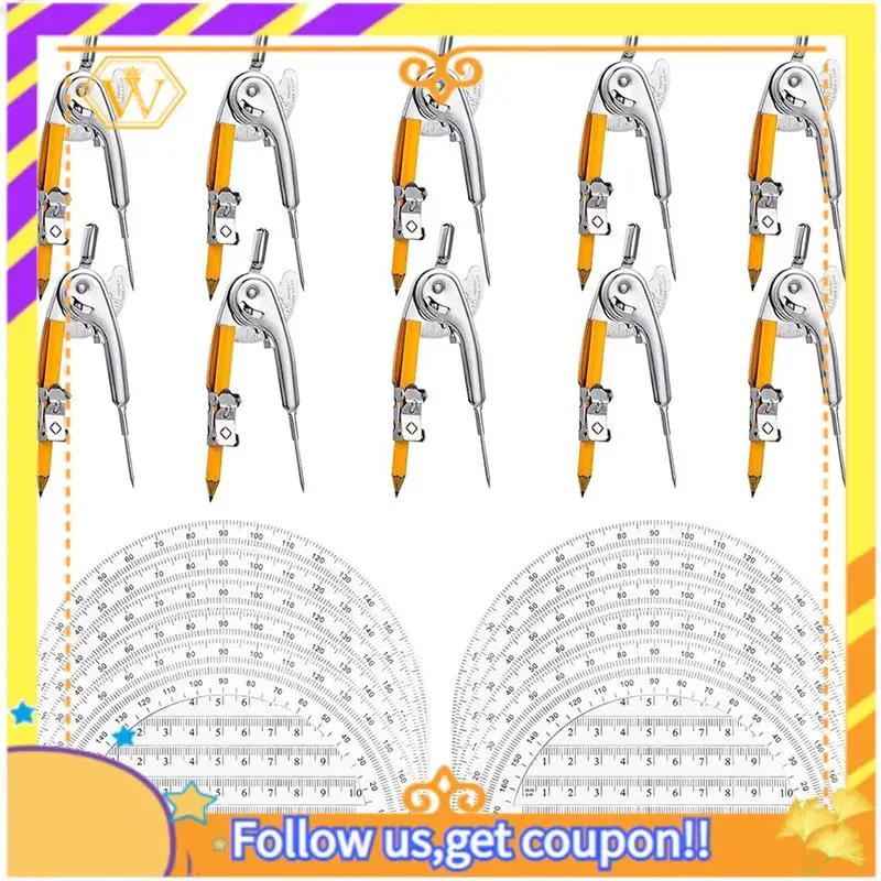 

Latest-20 Sets Student Protractor And Compass Set - Student Geometry Math Set - With Pencil Compass, 180 Degree Math Protractor