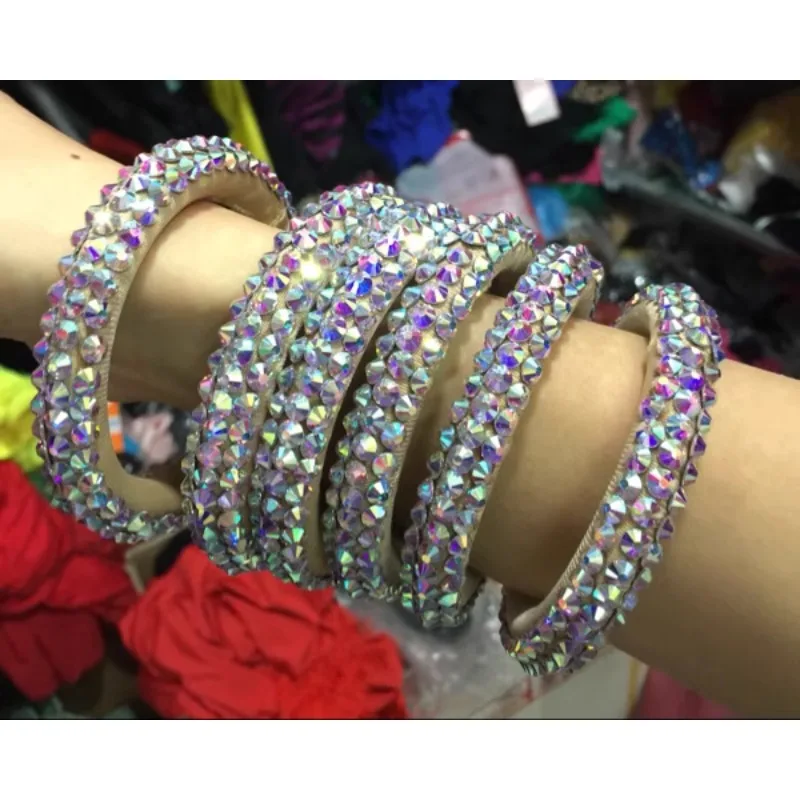 Customized Super Flash Diameter Latin Belly Dance Accessories Hand Diamond Set Arm Bracelet Hand Rings Bellydance Costume