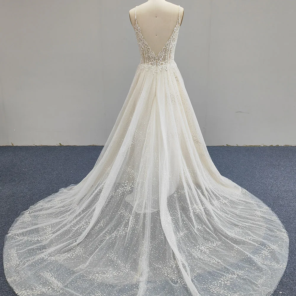 Women's Long Wedding Dresses Lace Floral Customized Bridal Gown Strapless with Sleeveless Flowers Prom Dress vestidos de novia