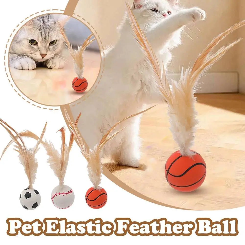 Juguetes para gatos, pelota deportiva elástica con plumas, varitas interactivas, suministros divertidos y autoentrenantes para mascotas para gatos y gatitos de interior