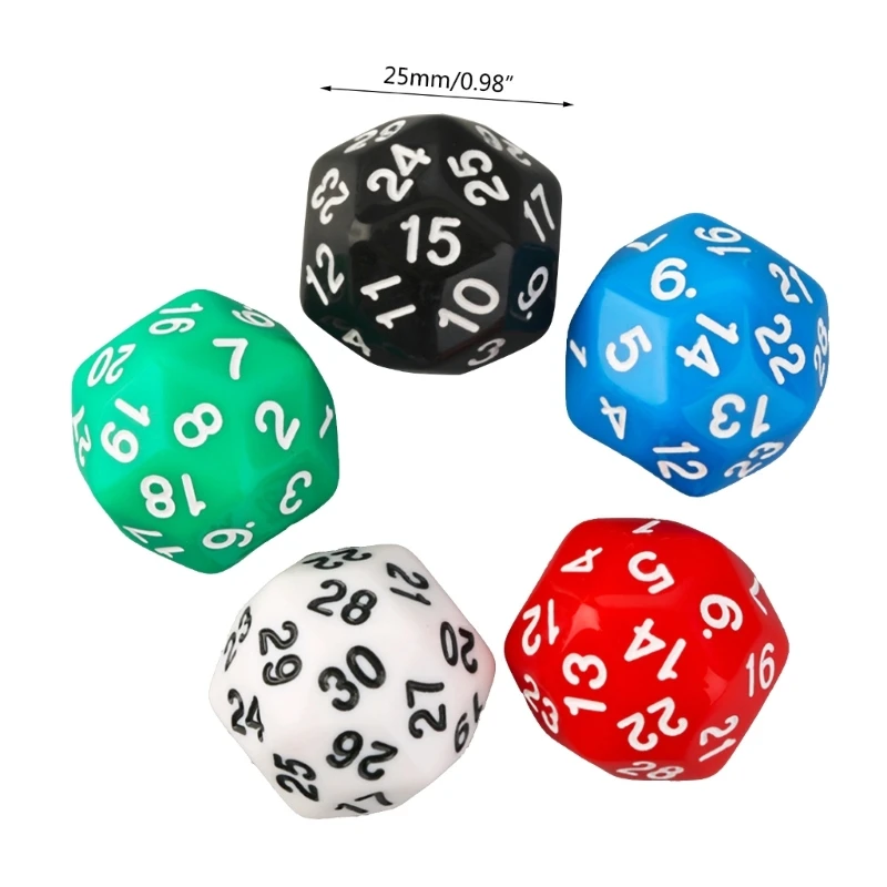 Dados poliédricos D30 para juegos de mesa, juego de dados acrílicos para Club, 5 piezas, 30 caras, novedad de 2023