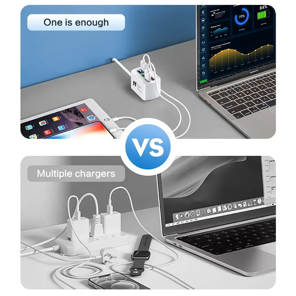 6 Ports USB US/EU Plug Fast Charging Charger Desktop Multifunction Power Charger Adapter For Home Office School Travel Room