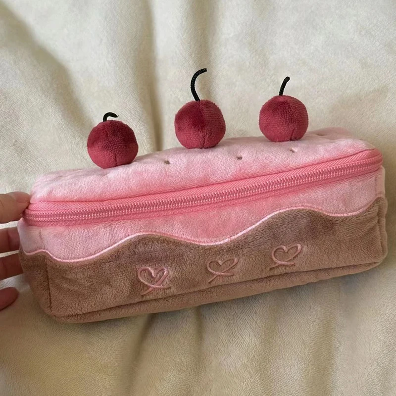 Cute Plush Cherry Cake Pen Bag Exquisite Storage Large Capacity Student Advanced Stationery Korean Stationery Pencil Pouch