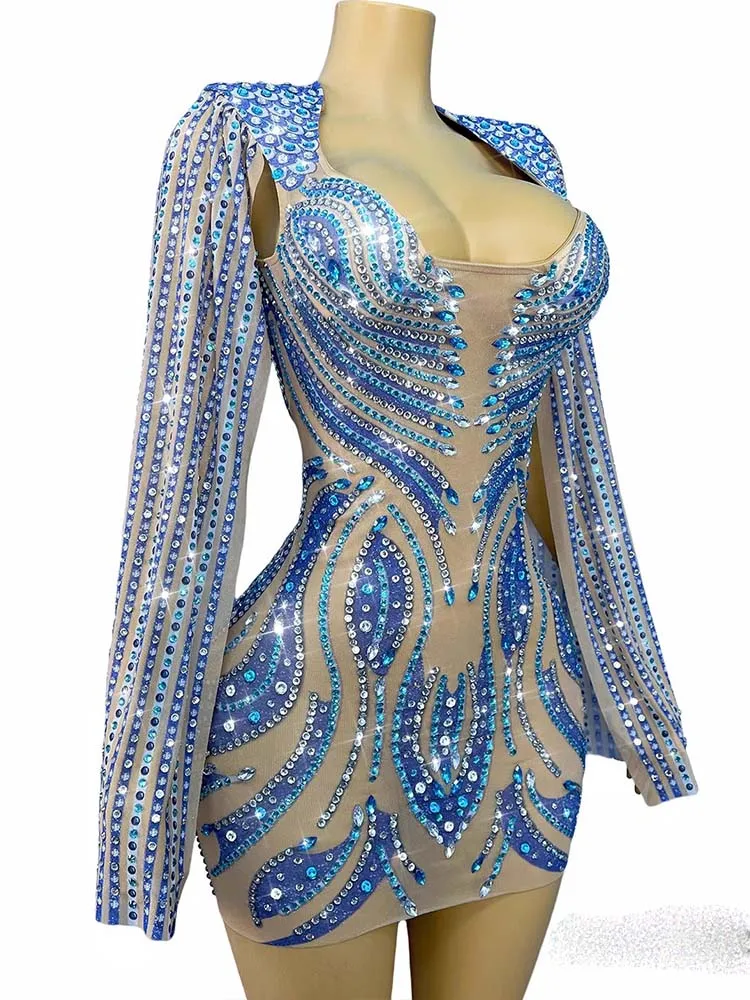 Wysokiej jakości sukienka z dżetami, seksowny głęboki dekolt, elastyczna, podkreślająca biodra, nowa moda 2025, odzież damska na zamówienie.