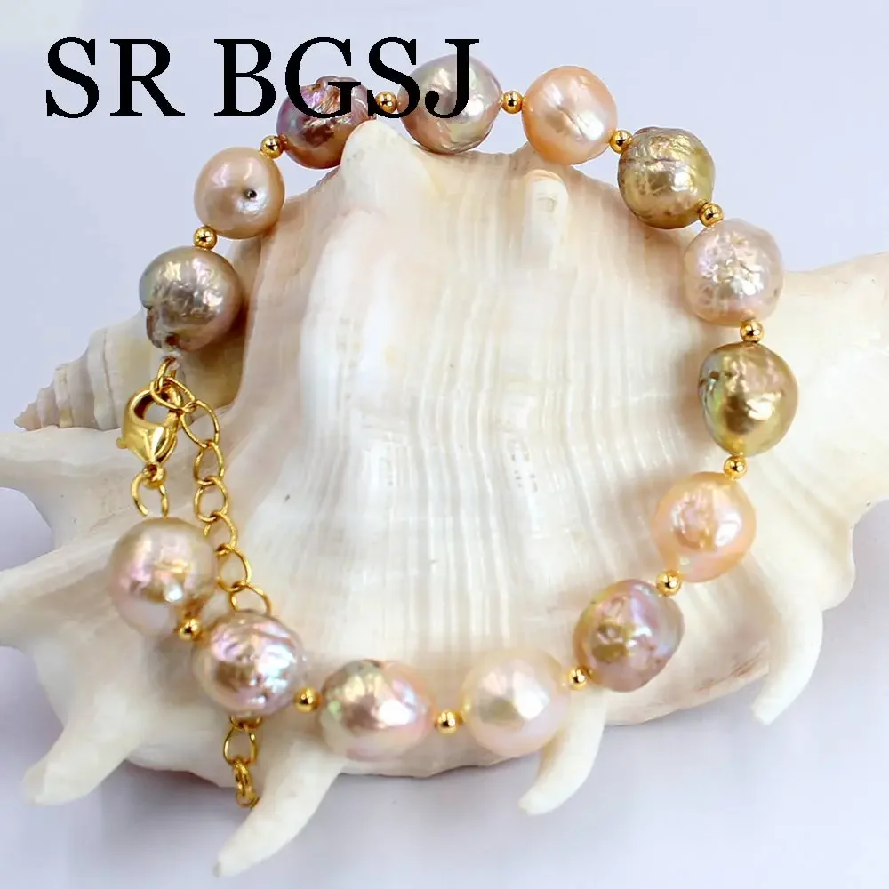 10-11mm Freeform Real Natural Freshwater Women Jewelry Adjusble Pearl Bracelet 7.5inch