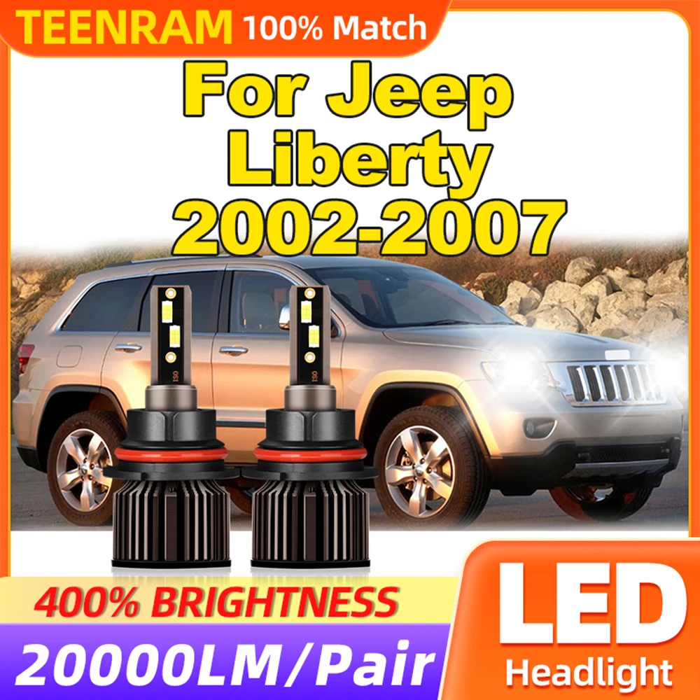 2PCS LED Auto Head Lamps Bulbs 20000LM CSP Chips Car Headlight 6000K White 12V For Jeep Liberty 2002 2003 2004 2005 2006 2007