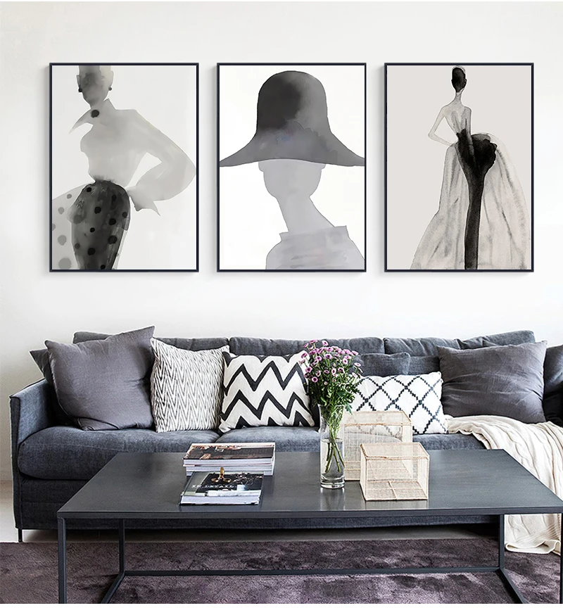 Modern Ink Girl Graceful Posture Canvas Art Poster Fashion Figure Painting Wall Picture for Living Room Bedroom Aisle Home Decor