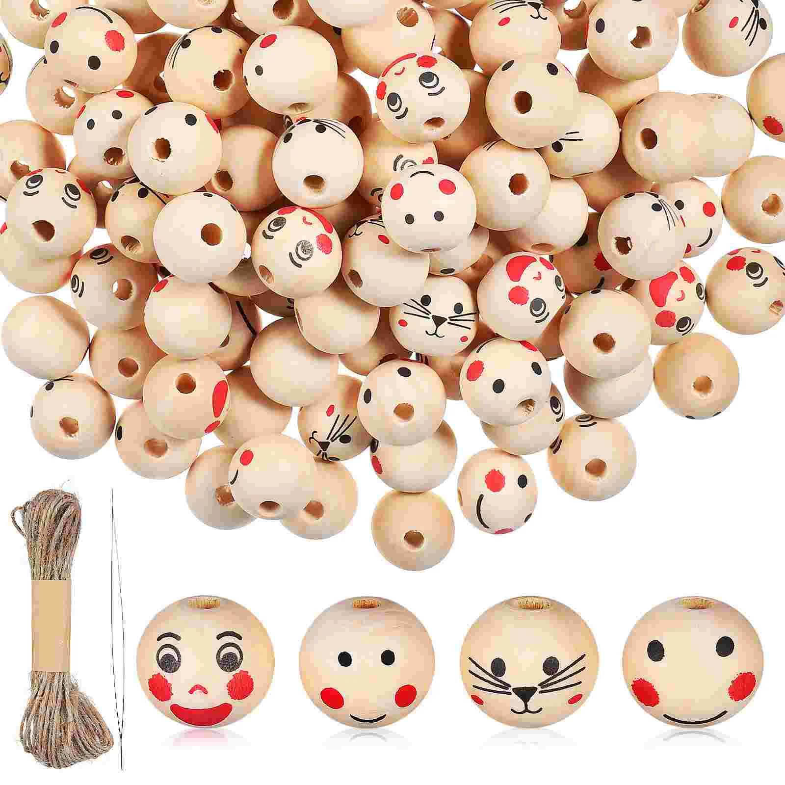 120 Pcs Wood Color Beads Wooden Craft For Crafts Mini Smile Face With Holes Small