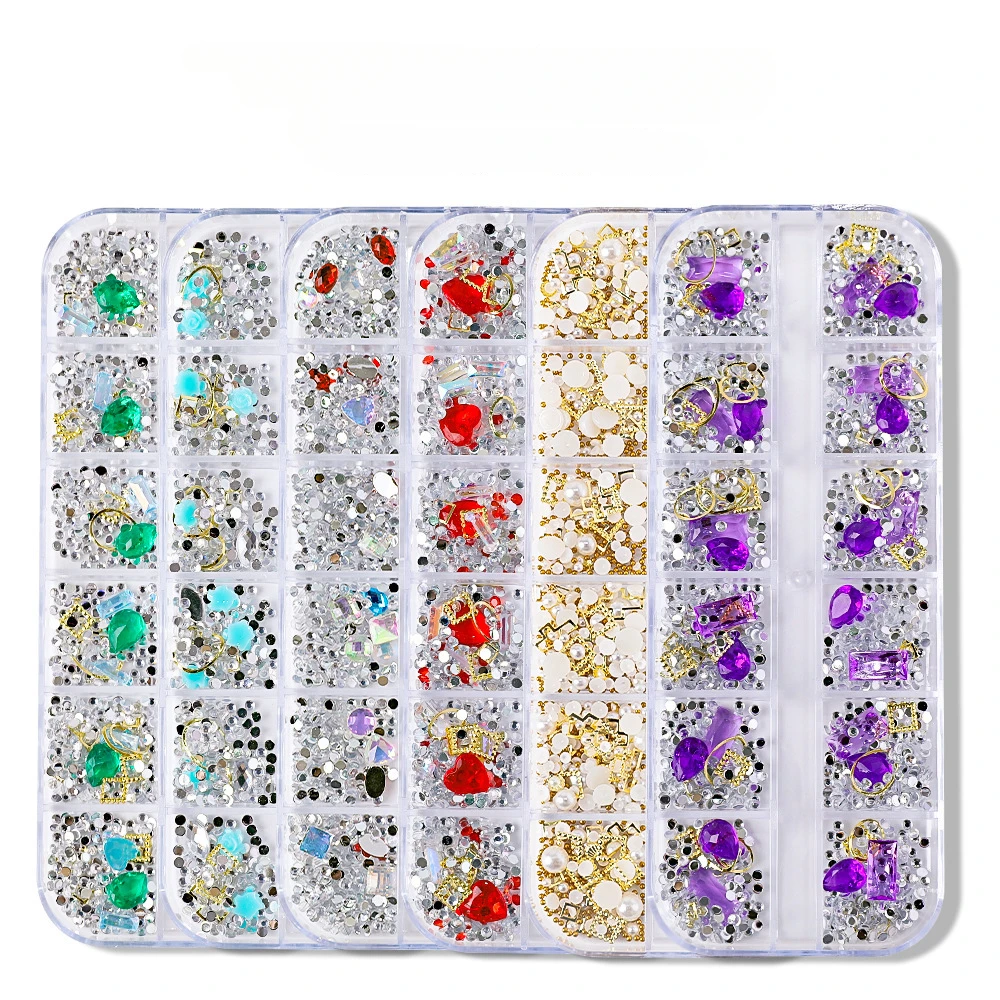 12 Grids Long Rhinestones Nail Decorations in Assorted Styles for Stunning Nail Art