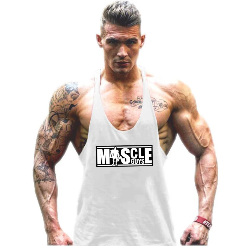 New Brand Muscleguys Fitness Tank Tops Men Running Vests Cotton Bodybuilding Clothing Mens Gym Stringer Singlets Sports Tanktops