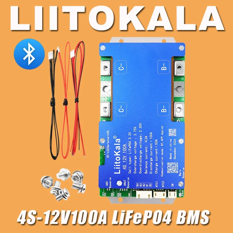 LiitoKala 4S-12V100A Smart BMS Lifepo4 With Car Starting Power Uart Series Heat Passive Balance Function Built-in Bluetooth BMS