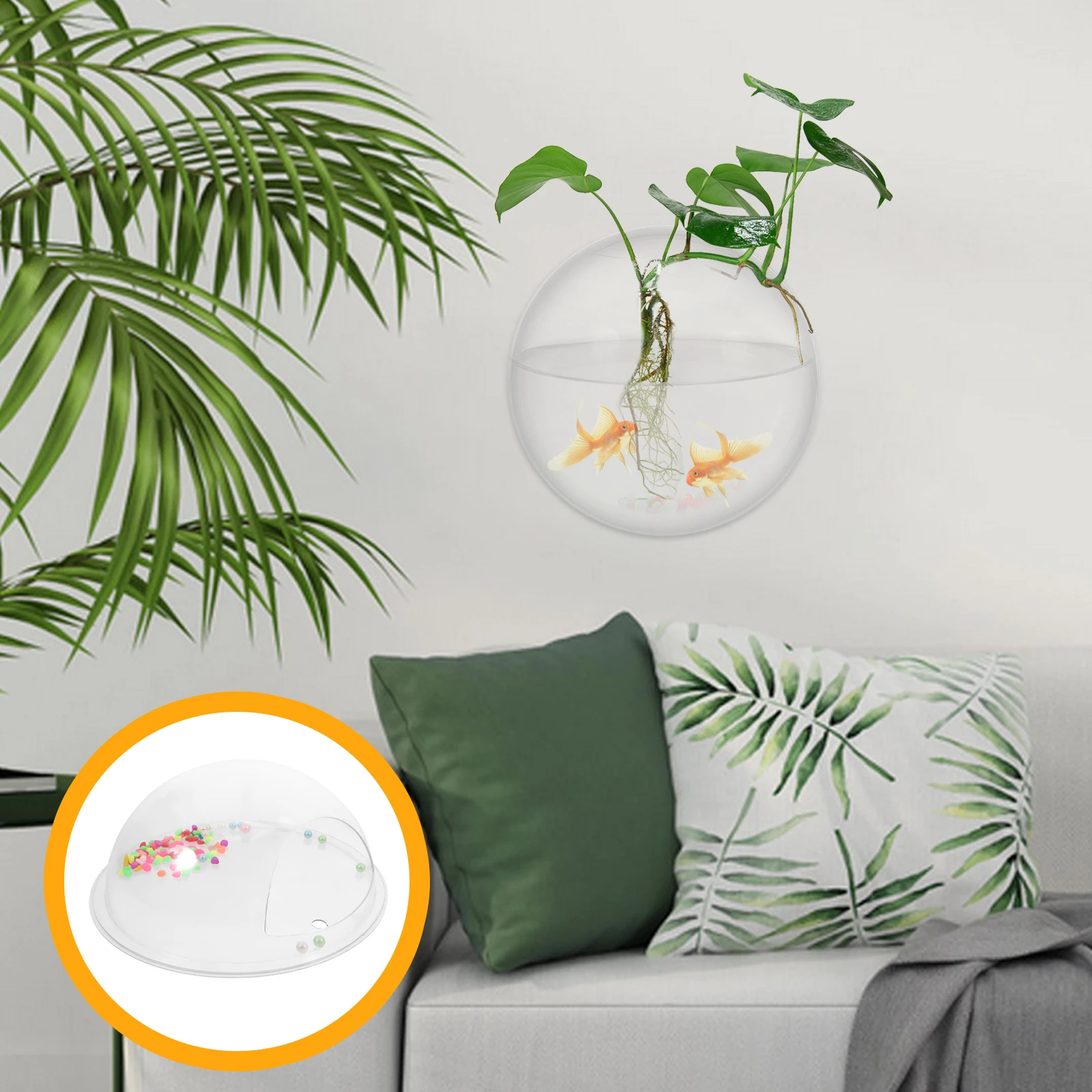 

Wall Mounted Fish Tank Premium Acrylic Space Saving Home Decor Aquarium Plants Transparent Design Fish Bowl Mini Supplies