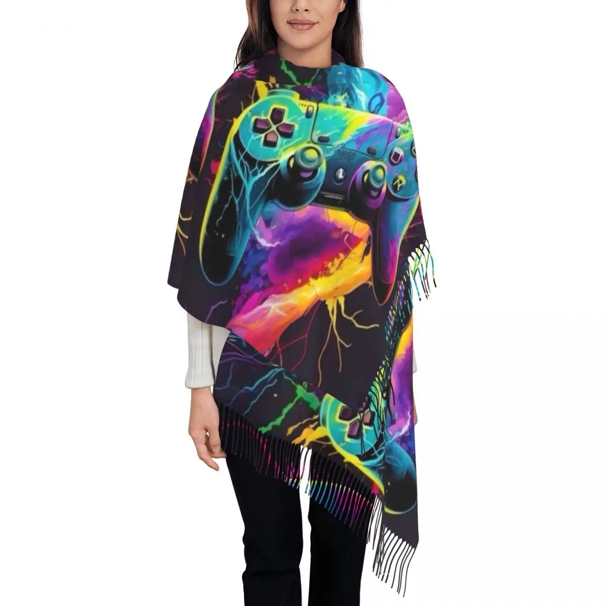 

Custom Printed Nostalgia Gaming Controller Scarf Men Women Winter Fall Warm Scarves Vintage Gaming Shawl Wrap