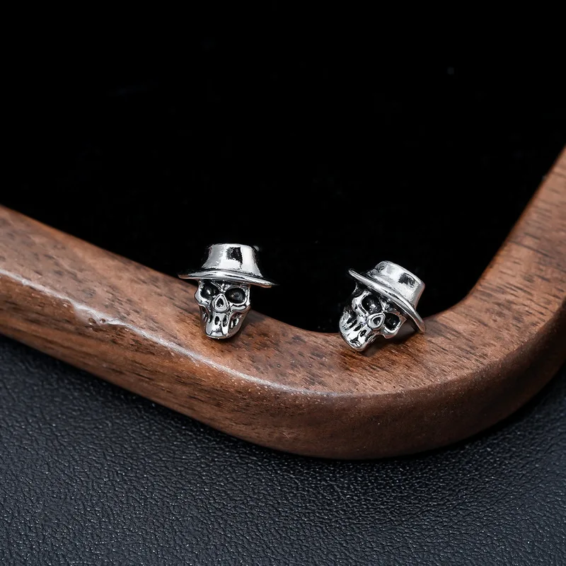 Cowboy Hat Skull Stainless Steel Stud Earrings Retro Western Gothic Punk Style Hypoallergenic Mens Ear Decor Jewelry