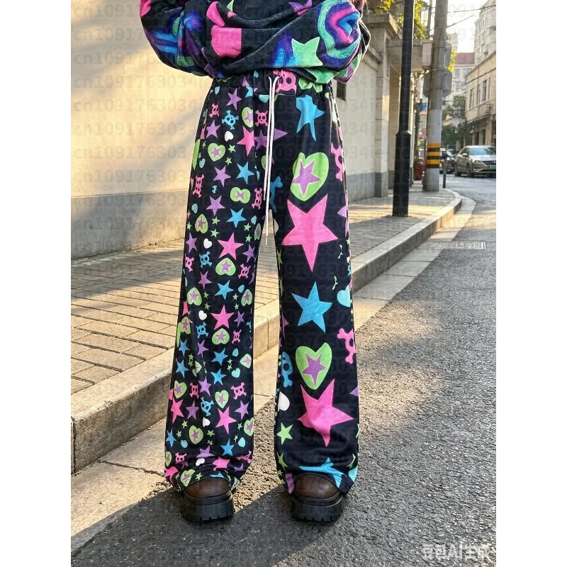2026 New Black Universe Colorful Star Pants Spring New Cute Kawaii kid Y2k Harajuku Style Fashionable Special Loose Pants