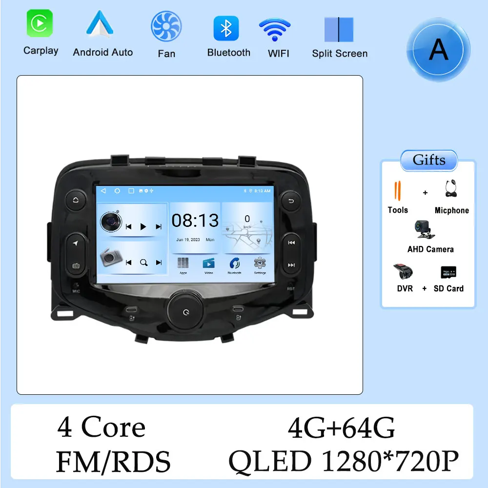 Carplay HD Scherm Autoradio Multimedia Speler voor Toyota Aygo Peugeot 108 voor Citroen C1 2014 - 2021 DSP Stereo GPS Navi WIFI