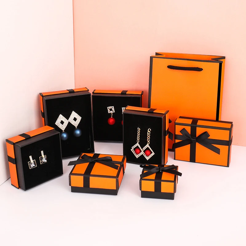 Jewelry Box Holder Earrings Necklace Bracelet Container Gift Box Orange White Jewelry Box Delicate Bow Tie Jewelry Packaging