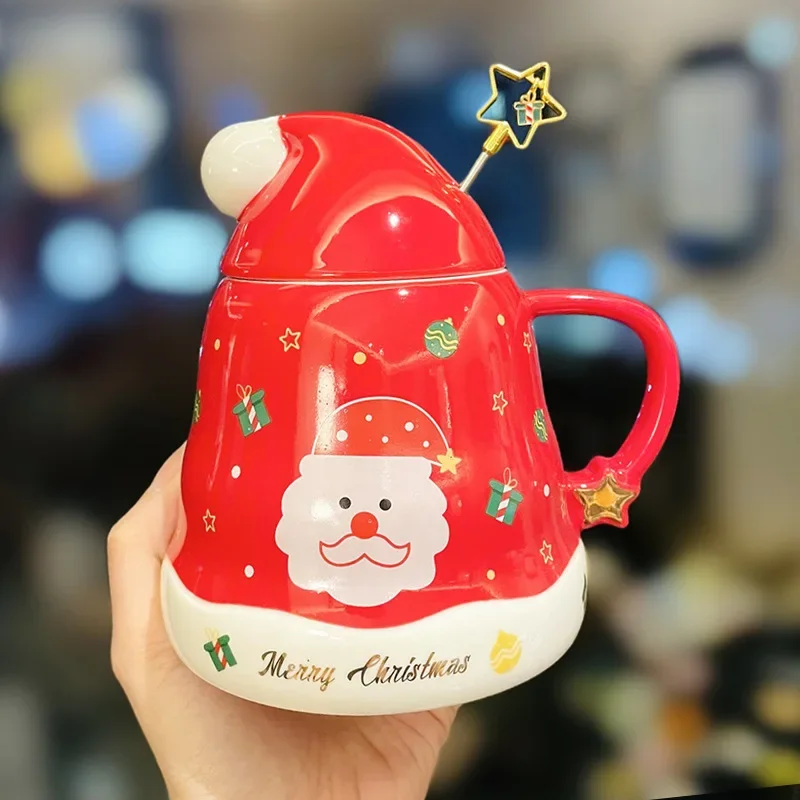 

2023New Cute Christmas hat with niche design, ceramic mug with high aesthetic value, giving girls holiday gifts and hand gifts