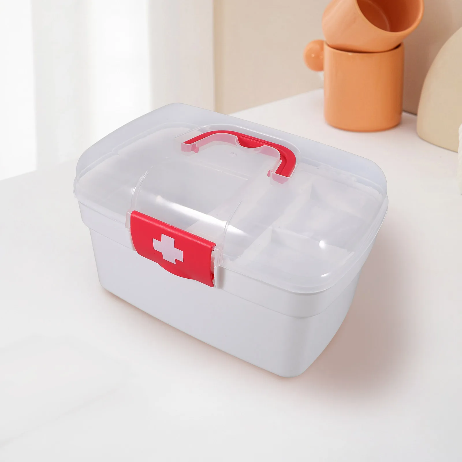 صندوق تخزين الأدوية المحمول، منظم طبي بلاستيكي مع غطاء قابل للقفل، مقسم قابل للإزالة لطوارئ المكتب المنزلي #5