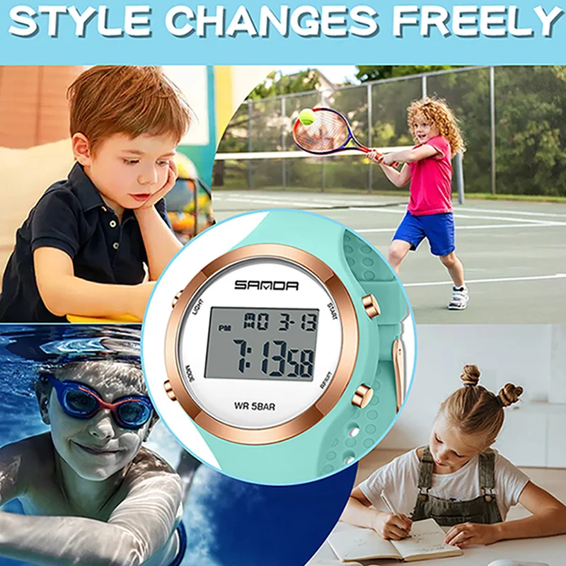 SANDA Girls Digital Watch Women Sports Watch For Women Alarm Clock WristWatch Ladies Waterproof Electronic Watches Children Gift