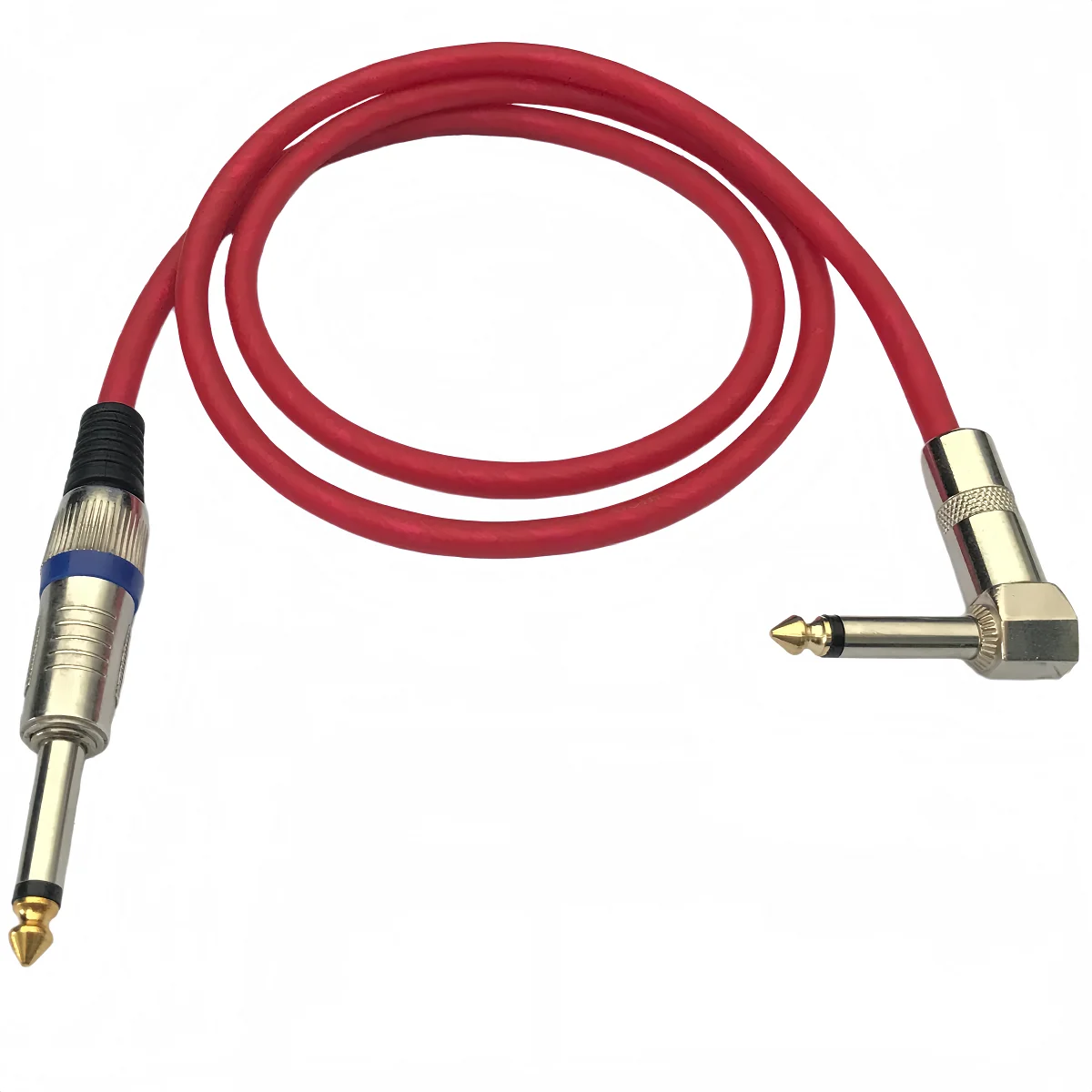 6.35 Straight Plug to 6.35 Angled Mono Connector Cable, 6.35 (Large Two-Core Ts) Gold-Plated Straight Plug to 90-Degree Angled Plug (Red Version) - view 3