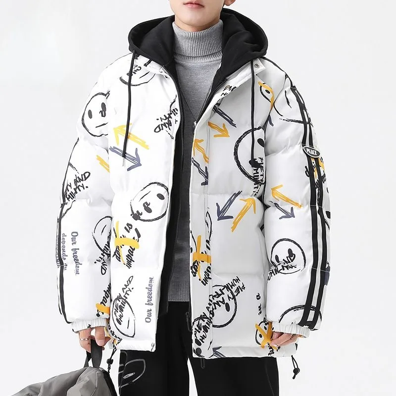 2023 New Men Cotton Coat Autumn Winter Jacket False Two Pieces Plus Fleece Thick Warm Parkas Loose Trend Outwear Hooded Overcoat