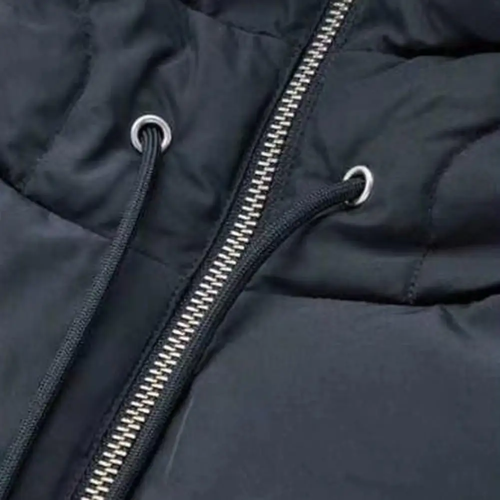 Fake Collar Hood Drawstring Zipper Placket Puffer False Collar Solid Color Down Cotton Filled Outdoor Windbreaker Fake Collar