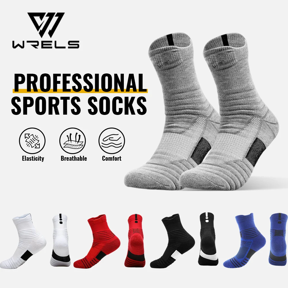 WRELS 1/2/3 Paar Fußballsocken, feuchtigkeitsableitend, atmungsaktiv, Fußgewölbeunterstützung, für Herren, Sportsocken, Radfahren, Basketball, Kompressionssocken