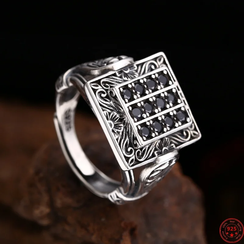 S925 Sterling Silver Charms Rings for Men Women Retro Eternal Rattan Pattern Inlaid Micro Zircon Fashion Jewelry Wholesale ﻿