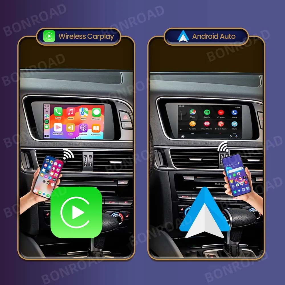 BONROAD Wireless CarPlay Retrofit Kit For Audi A4 B8 A5 Q5 2009-2015 MMI2G MMI3G Support AirPlay Phone Mirror Link Bluetooth Handsfree GPS Navigation Android Auto Interface Module