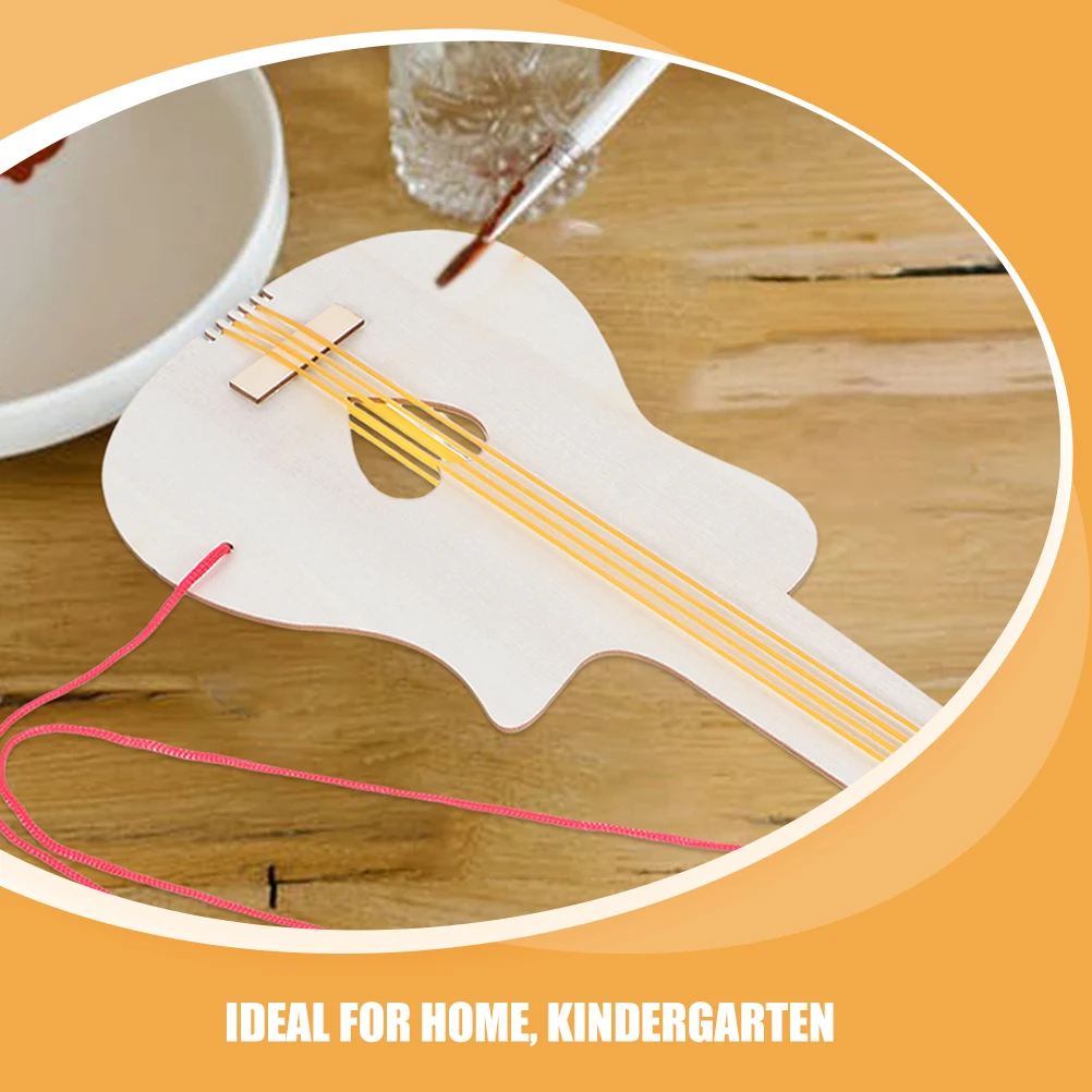 4 pçs guitarra de madeira diy artesanato pintura brinquedo musical jardim de infância guitarra etiqueta de madeira uso doméstico tamanho da criança