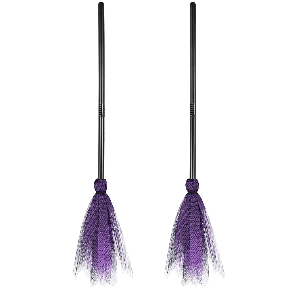 

2 Pcs Witch Broomstick Props Plastic Cloth Materials Lightweight Portable Halloween Costume Decorations
