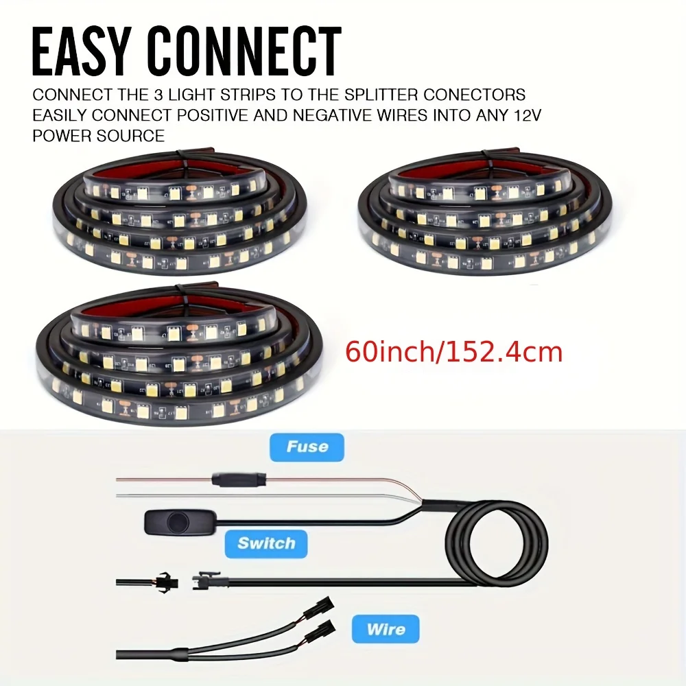 2in1 3in1 백색 LED 트럭 침대 빛 스트립 150cm 화물 픽업 트럭 SUV RV 보트 장식 램프에 대 한 On/Off 스위치 블레이드 퓨즈