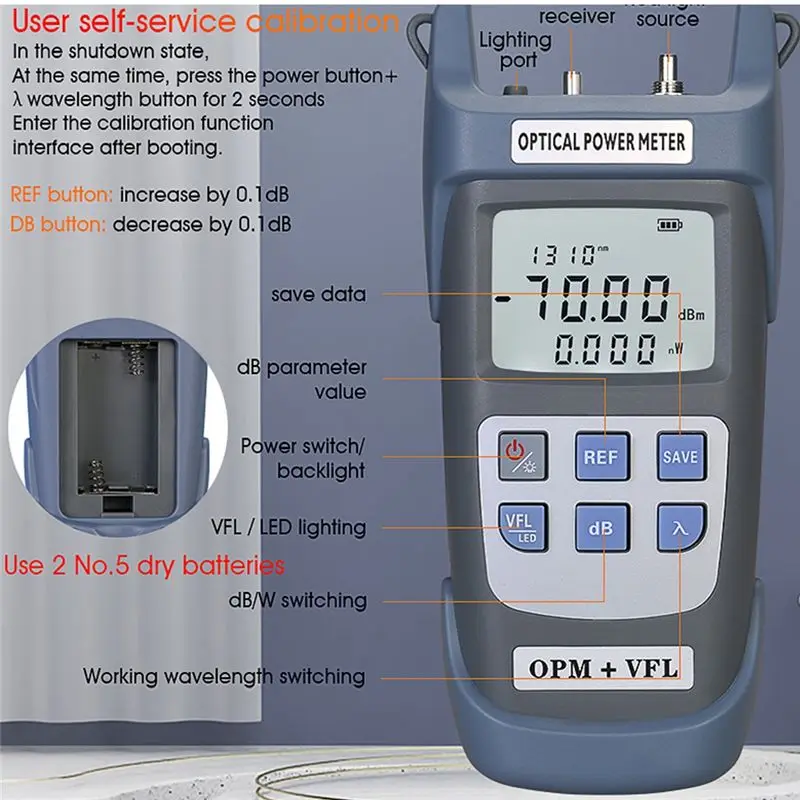 |NEWABAG|-G710B Optical Power Meter(OPM -70 -+10DBm) with Visual Fault Locator Optical Fiber Tester 10Km VFL 10MW