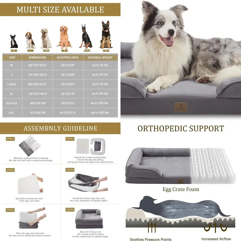 

Large Dog Orthopedic Sofa Bed with Waterproof Cover, Removable Washable & Nonslip, Dark Grey