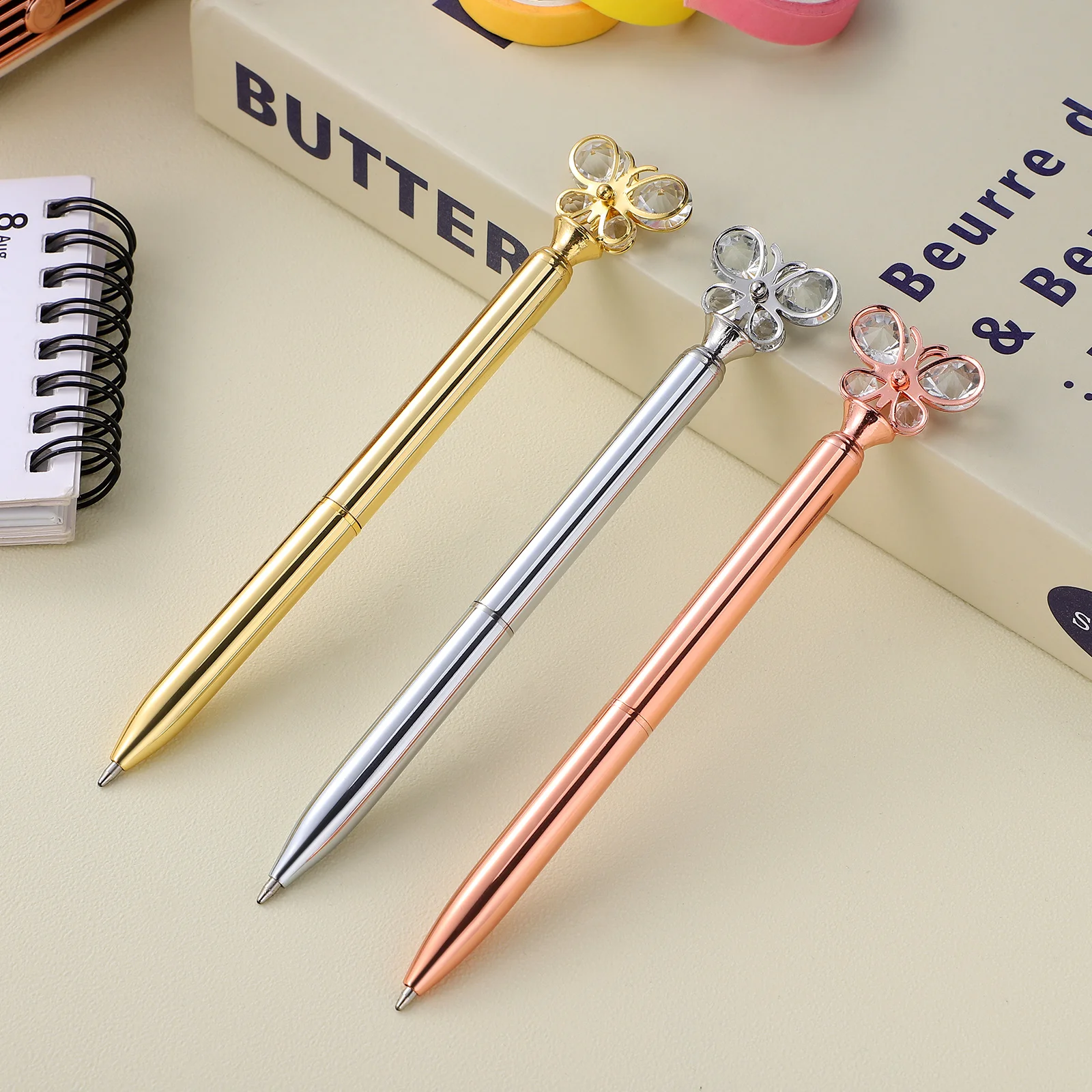 

3Pcs Metal Butterfly Ballpoint Pens Adorable Creative Design Ideal Gift for Students Writing Pen for Daily Use Stationery
