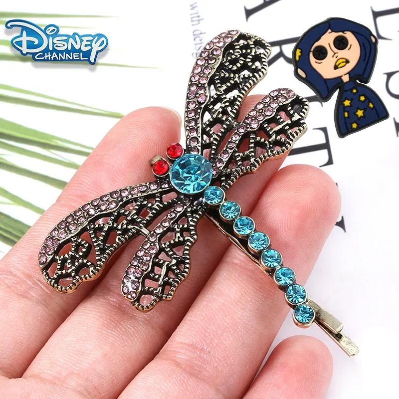 Disney Coraline & The Secret Door Dragonfly Hair Clip Cute Women Crystal Brooches Vintage Hairpins Accessories Headwear Hair